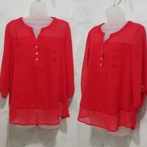 Express Sheer Red Quarter Button Down Shirt M